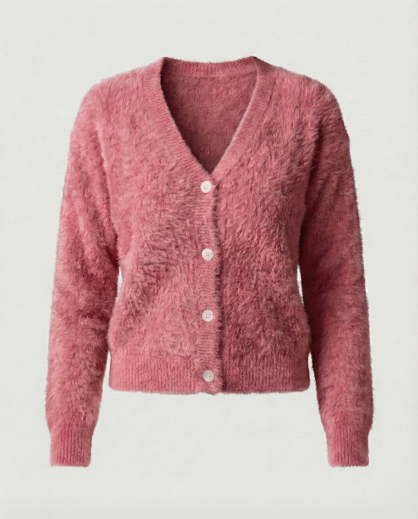 Damen Strickjacke Kuschelig V-Ausschnitt Mit Knöpfen