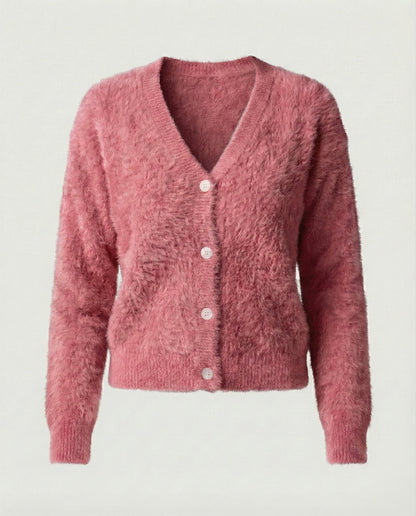 Damen Strickjacke Kuschelig V-Ausschnitt Mit Knöpfen