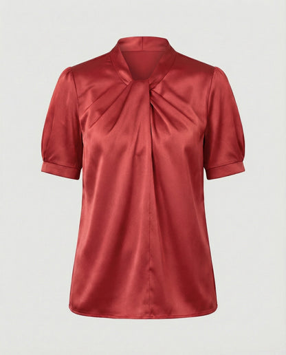 Damen Satin Bluse mit Krawattenkragen Elegant