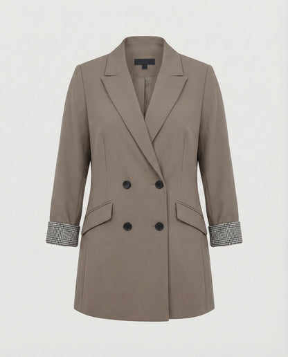 Damen Doppelreihenblazer Modern Kontrastärmel