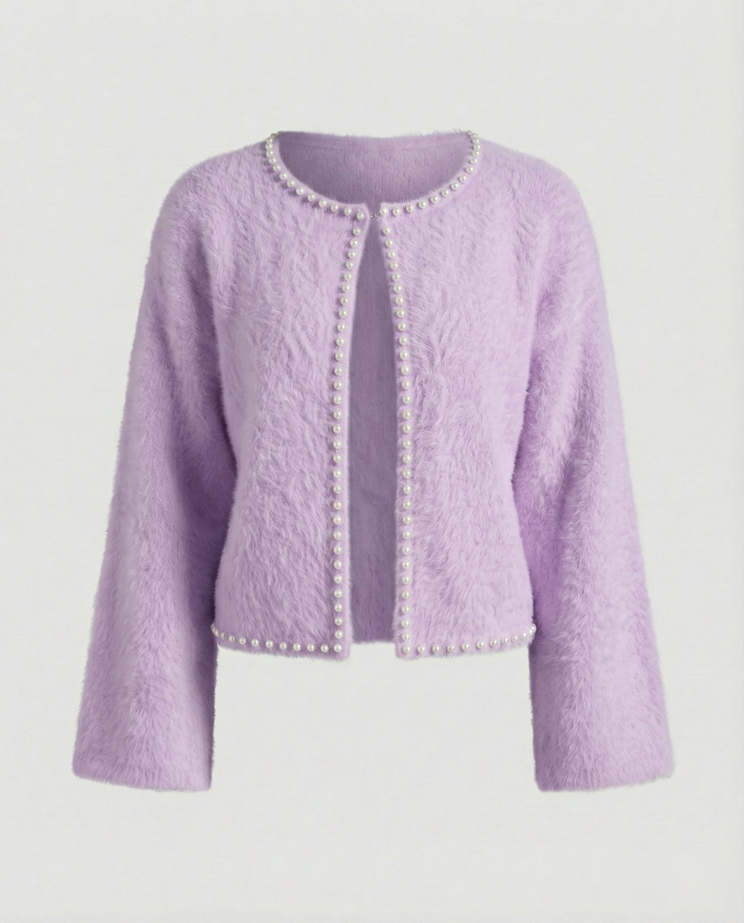 Damen Strickjacke Flauschig Perlen Verzierung