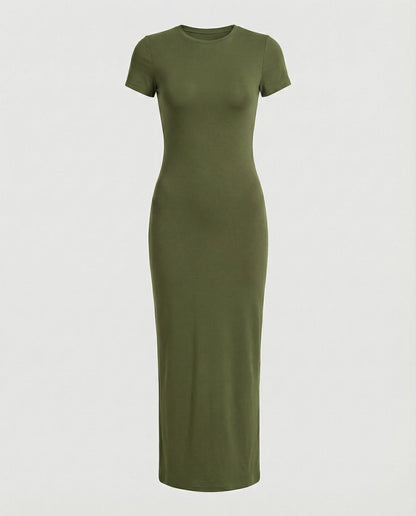 Damen Maxikleid Kurzärmelig Elegant Figurbetont