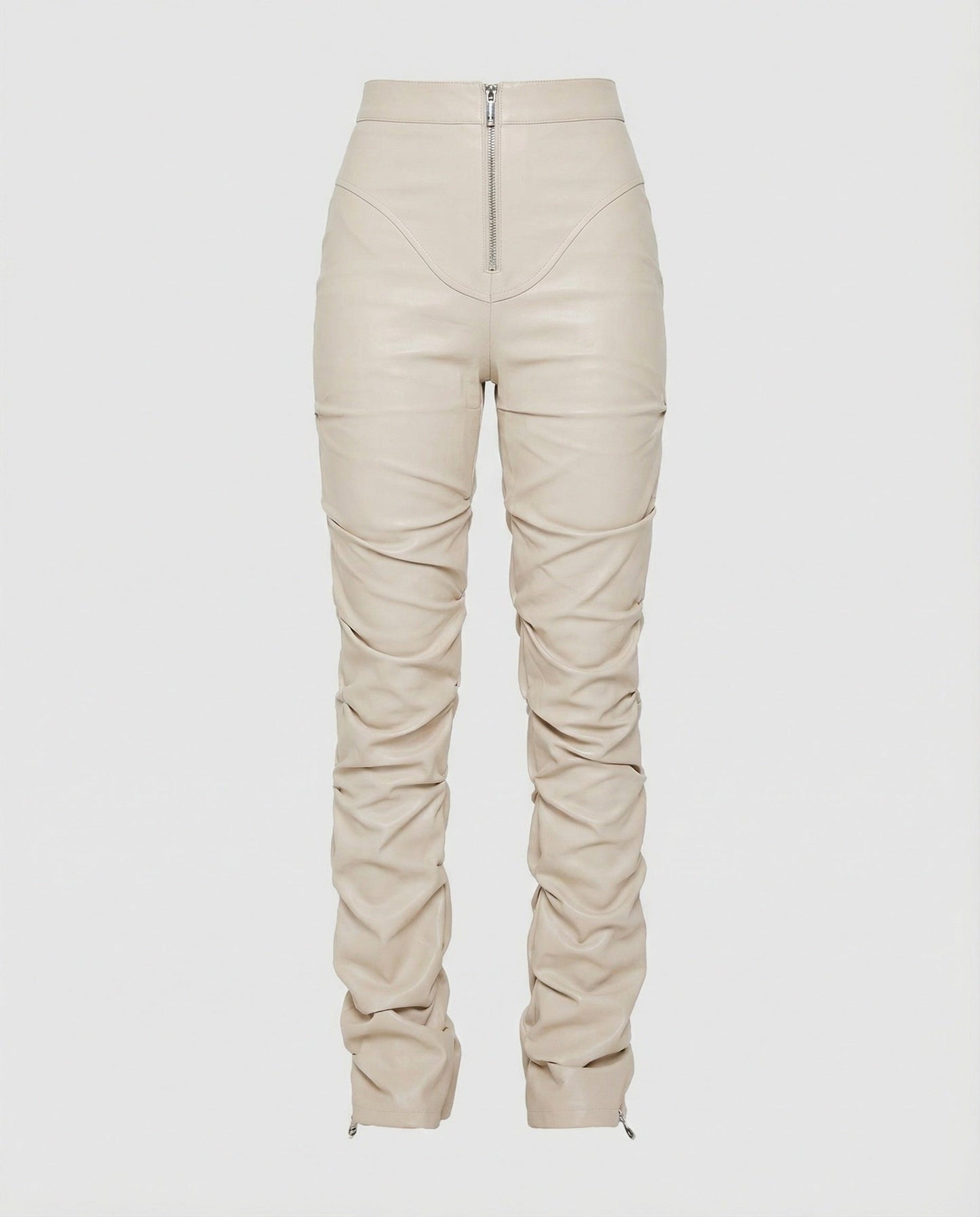 Damen High-Waist-Hose Kunstleder Weites Bein