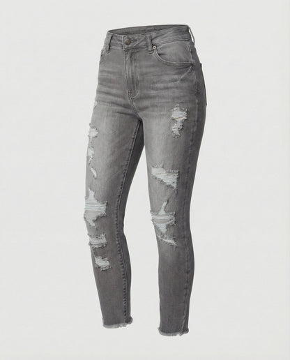 Damen Highwaist Jeans Destroyed Dunkelblau