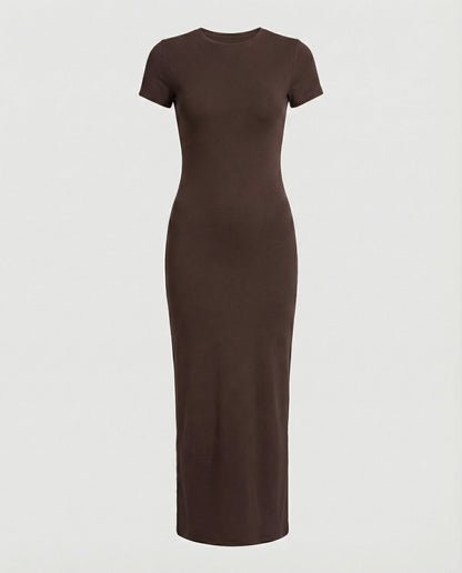 Damen Maxikleid Kurzärmelig Elegant Figurbetont