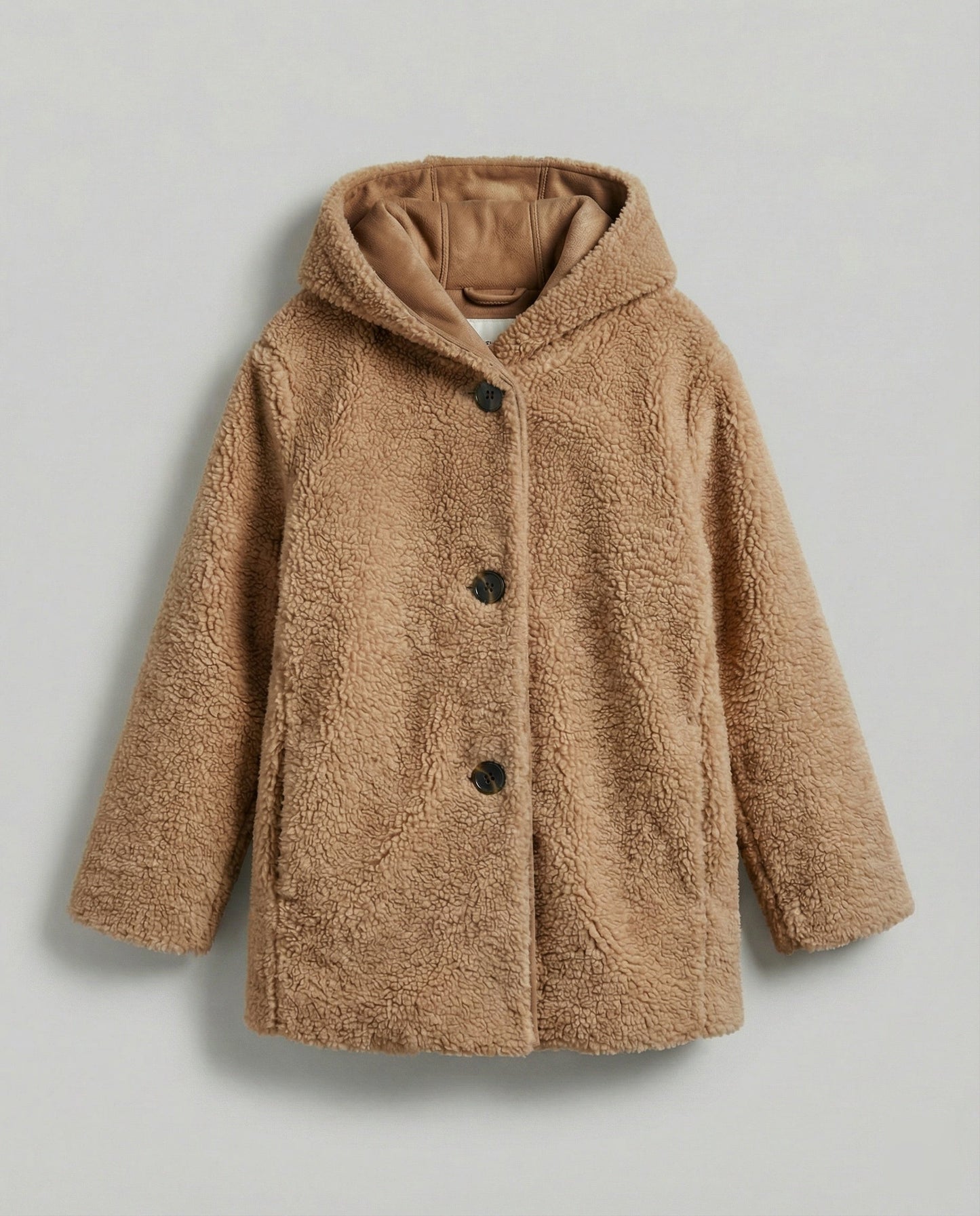 Teddy-Mantel Damen Oversized Mittellang Kapuze