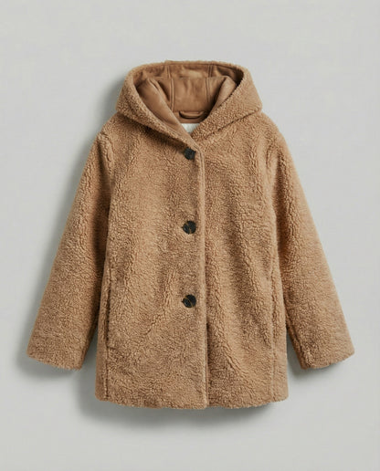 Teddy-Mantel Damen Oversized Mittellang Kapuze
