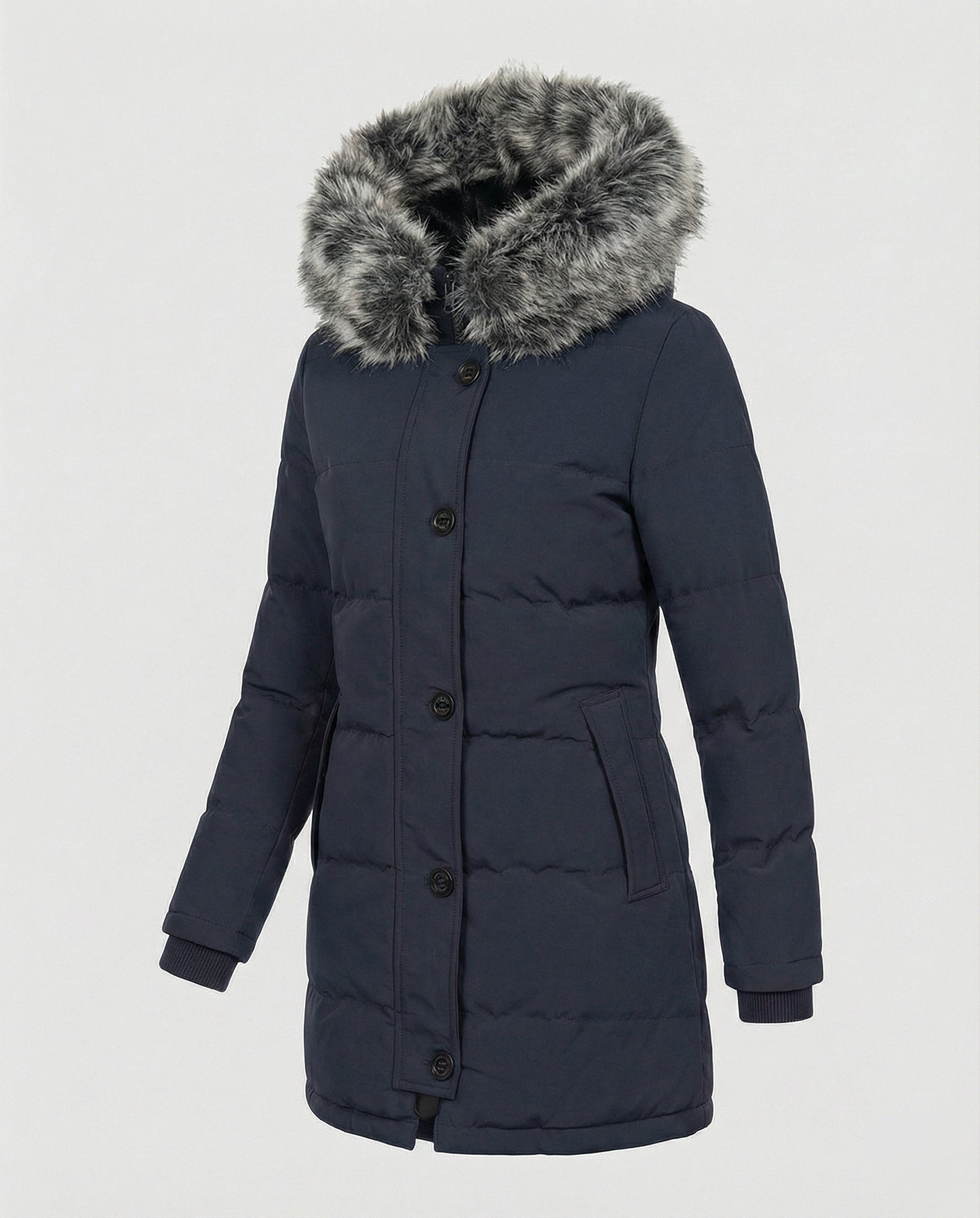 Damen Winterparka Slim Fit Kunstfell Kapuze