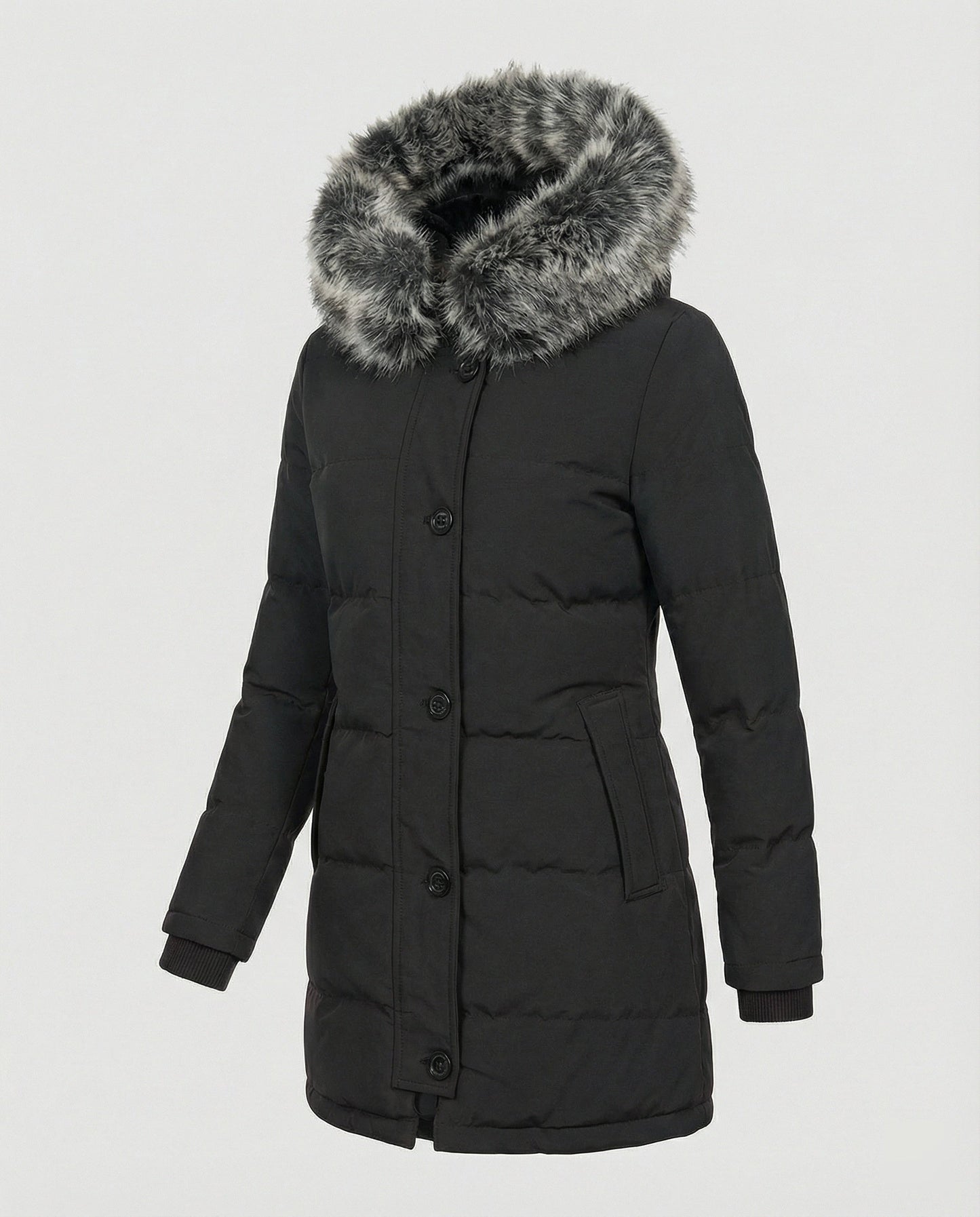 Damen Winterparka Slim Fit Kunstfell Kapuze