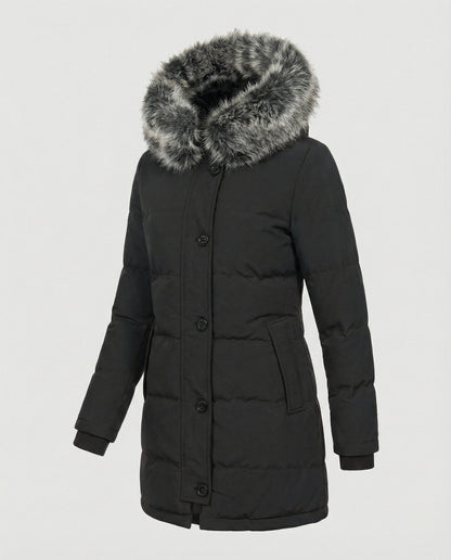 Damen Winterparka Slim Fit Kunstfell Kapuze