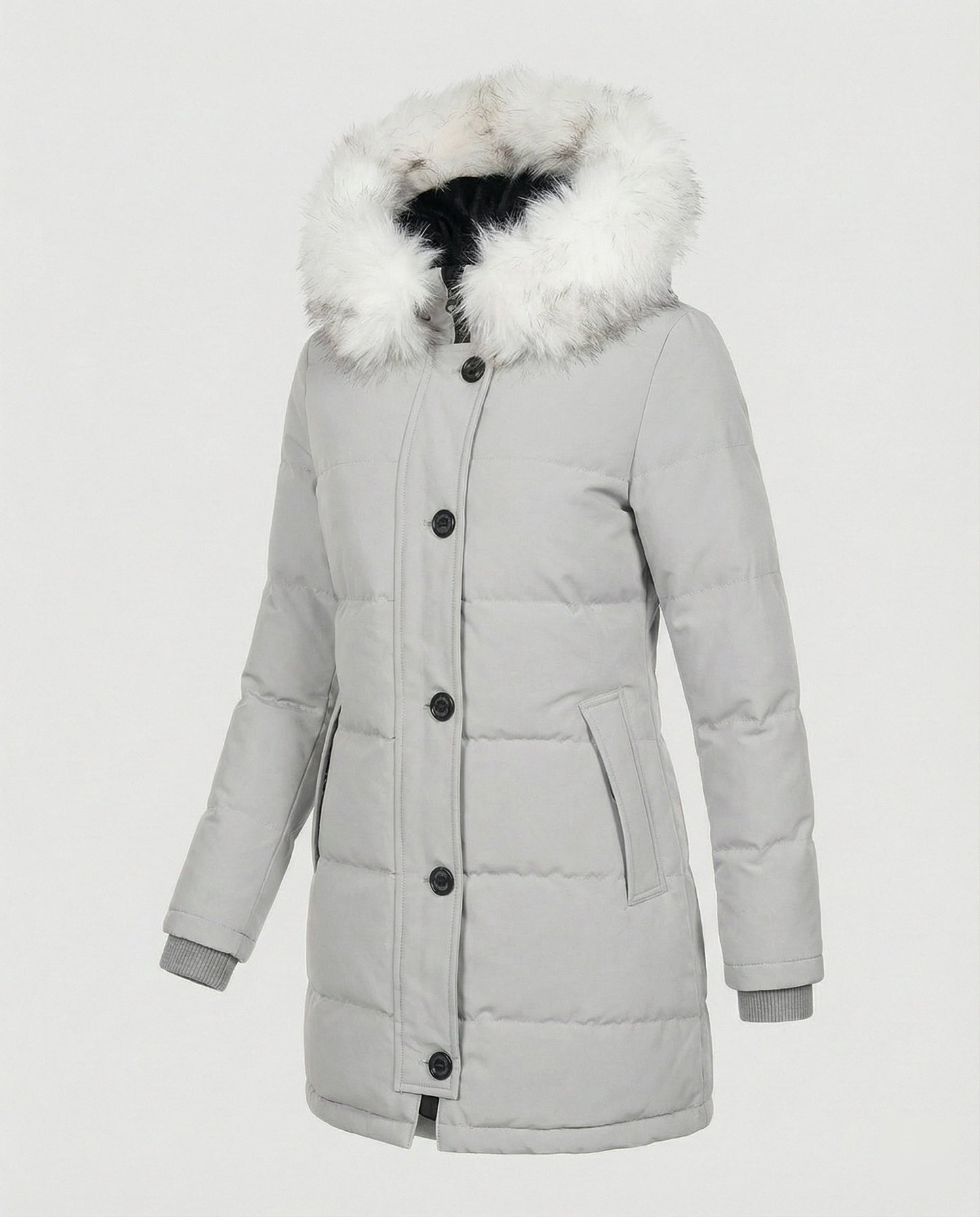 Damen Winterparka Slim Fit Kunstfell Kapuze