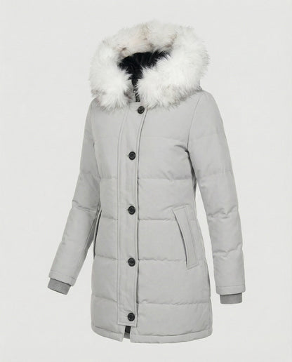 Damen Winterparka Slim Fit Kunstfell Kapuze