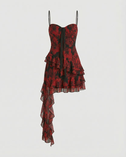 Damen Minikleid Asymmetrisch Blumenmuster Modern