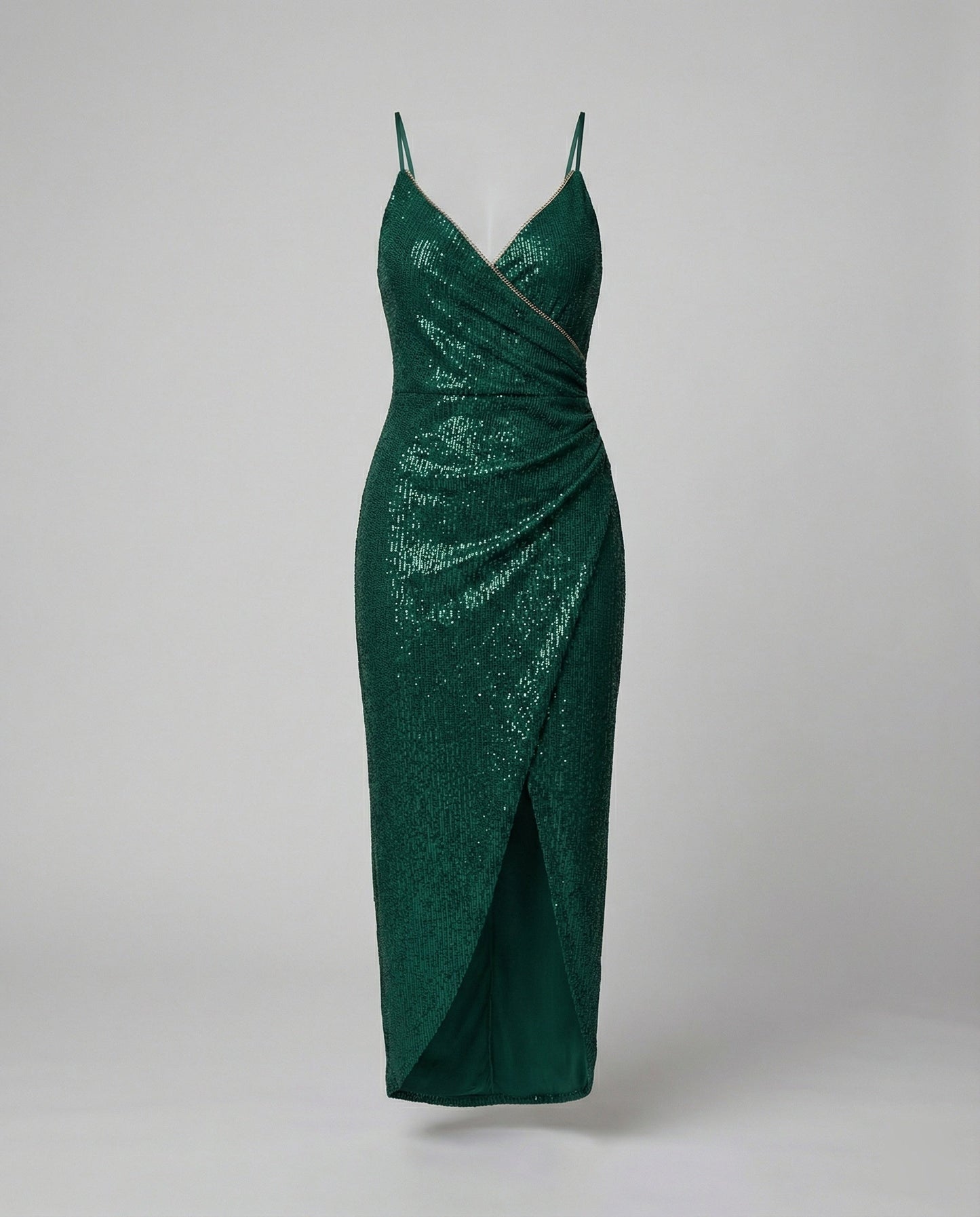 Damen Wickelkleid Hochgeschlitzt Glitzernd