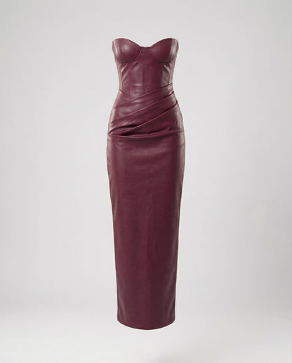 Damen Lederkleid Langärmlig Herz-Ausschnitt