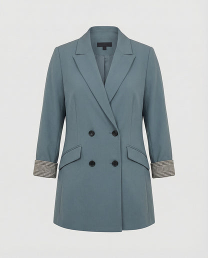 Damen Doppelreihenblazer Modern Kontrastärmel