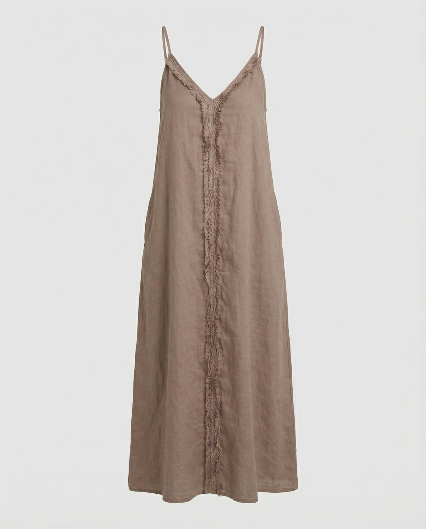 Damen Maxikleid V-Ausschnitt mit Taschen Lang Sommerkleid