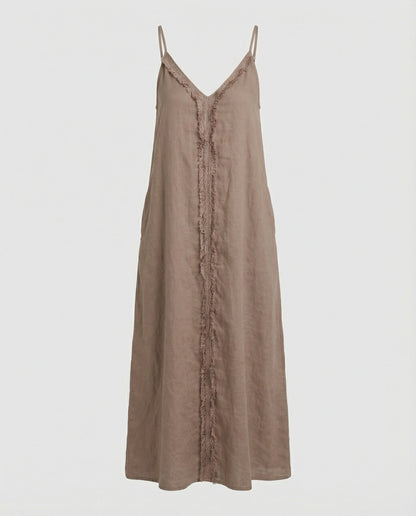 Damen Maxikleid V-Ausschnitt mit Taschen Lang Sommerkleid