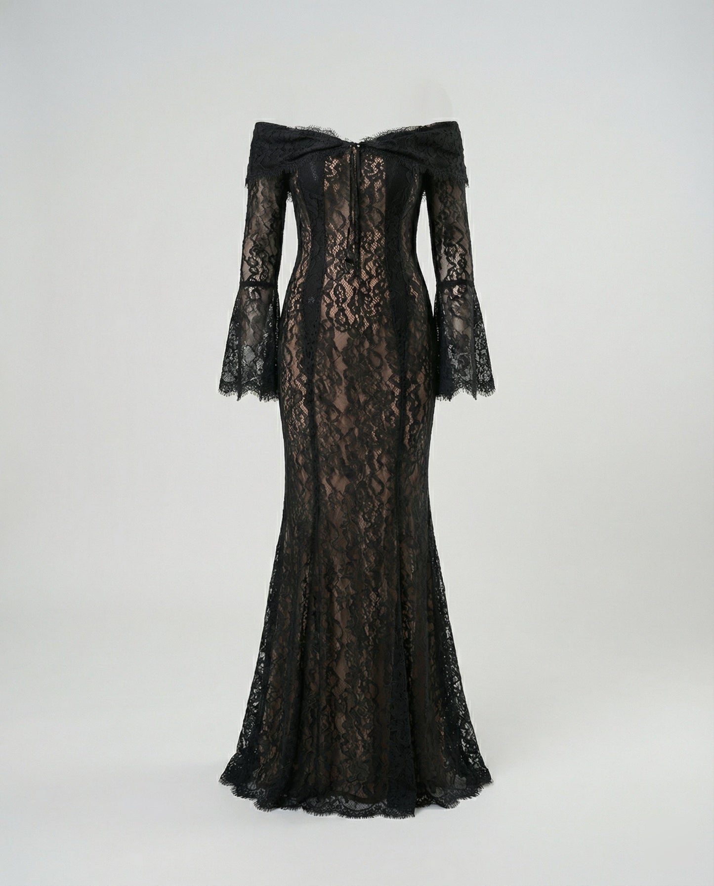 Elegantes Damen Abendkleid Langarm Spitze Off-Shoulder