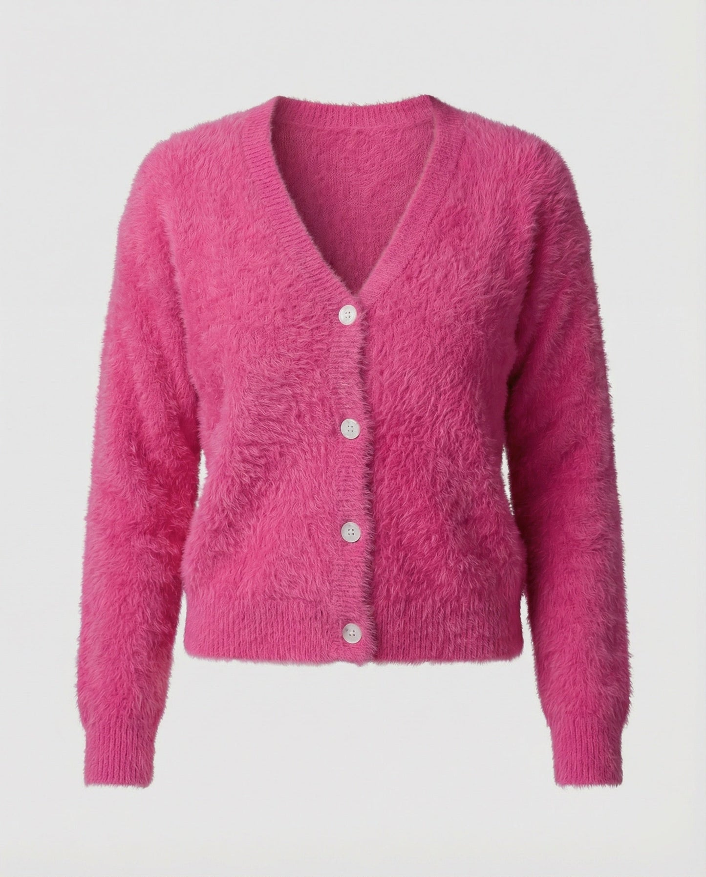 Damen Strickjacke Kuschelig V-Ausschnitt Mit Knöpfen
