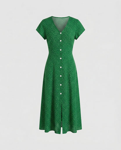 Damen Langarmkleid mit Knöpfen und Puffärmeln Elegant