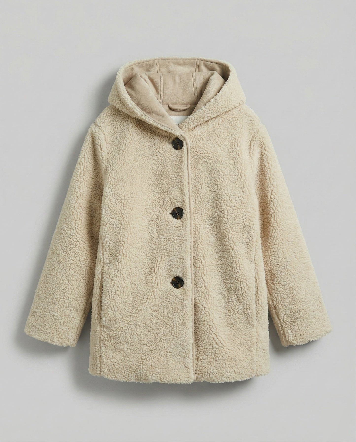 Teddy-Mantel Damen Oversized Mittellang Kapuze