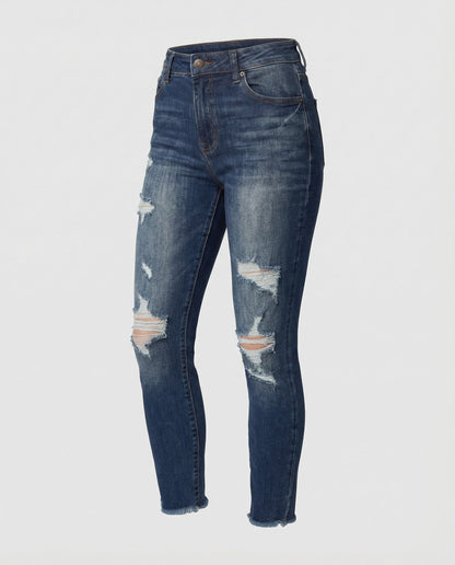 Damen Highwaist Jeans Destroyed Dunkelblau