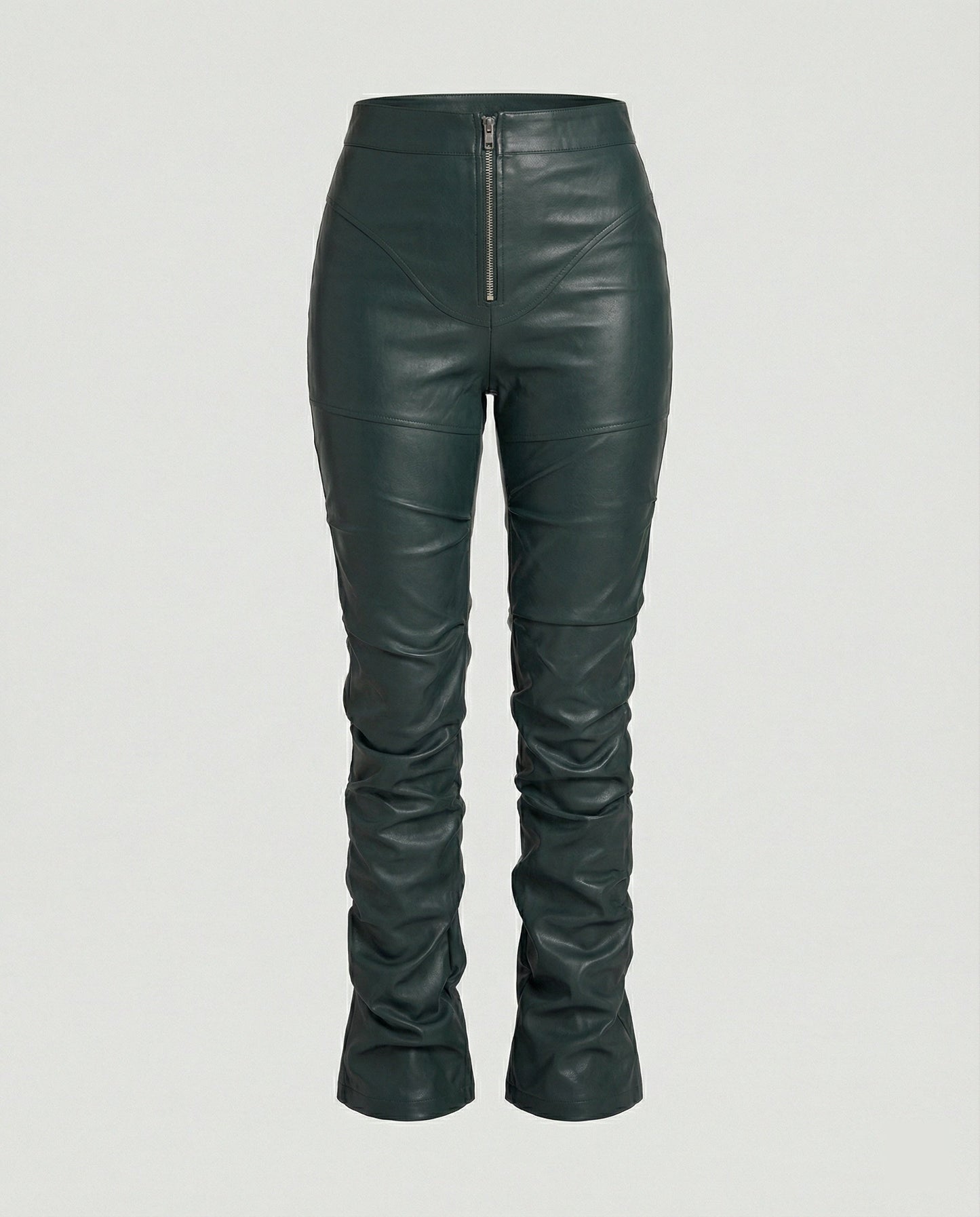 Damen High-Waist-Hose Kunstleder Weites Bein