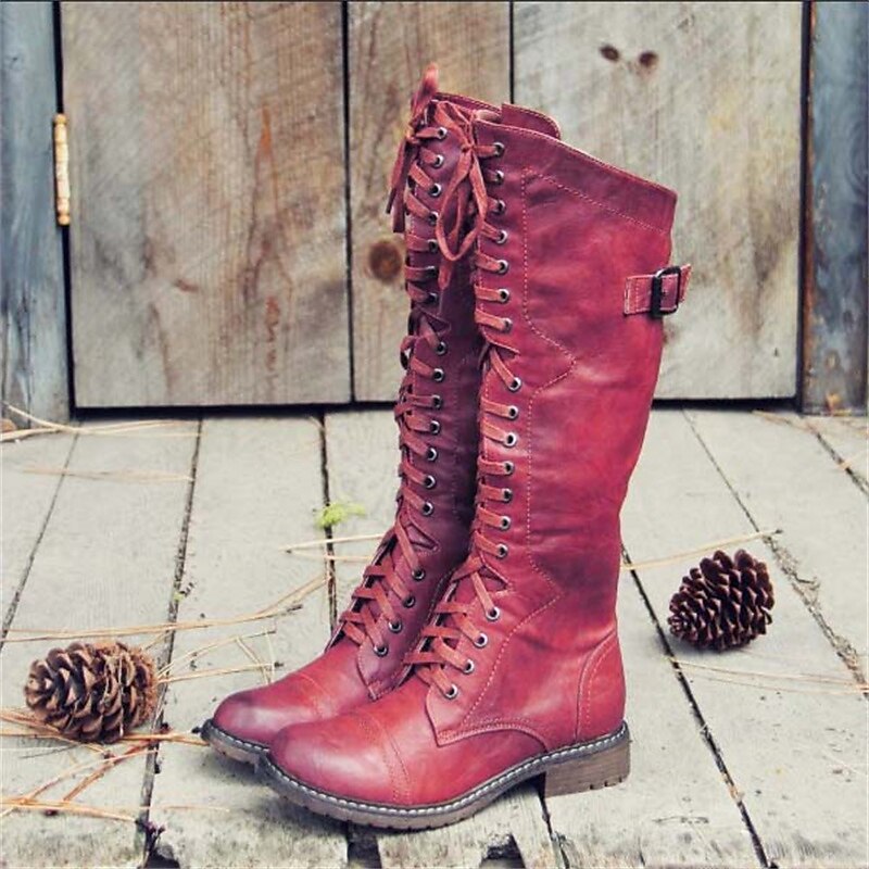 Damen Reitstiefel Hohe Schnürstiefel