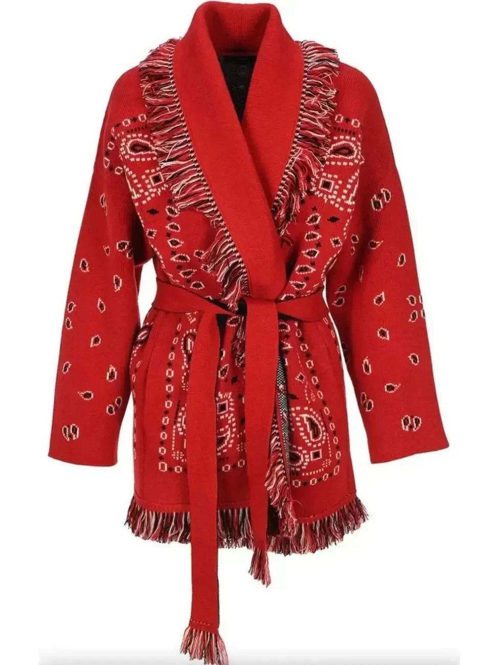 Damen Strickcardigan Warm mit Fransen und Muster