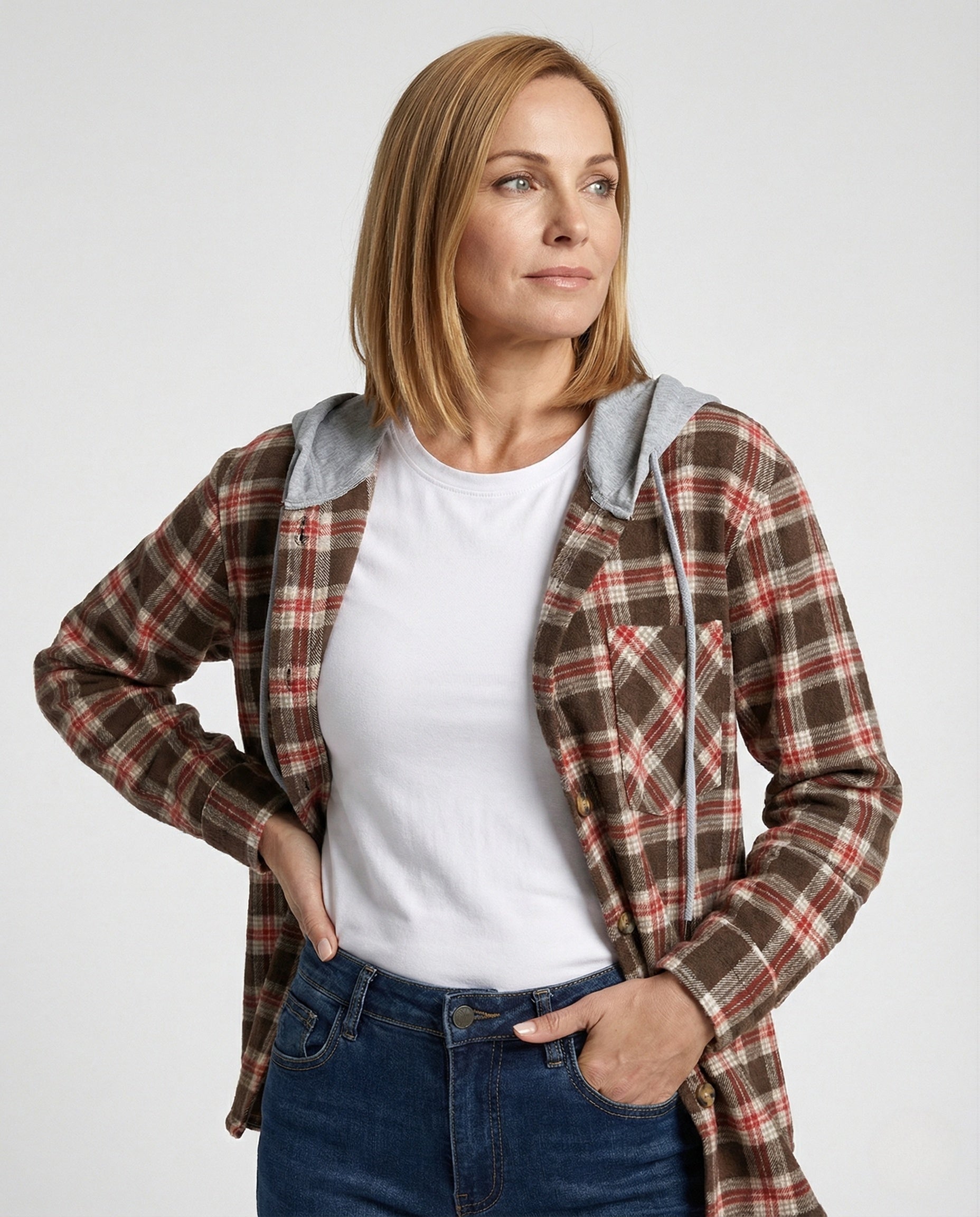 Damen Kapuzenpullover Kariert Modern - Norvielle