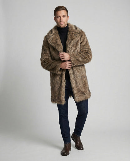 Herren Kurzmantel Kunstfell Elegant Revers Schwarz - Norvielle