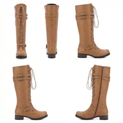 Damen Steampunk Stiefel Leder Vintage Braun