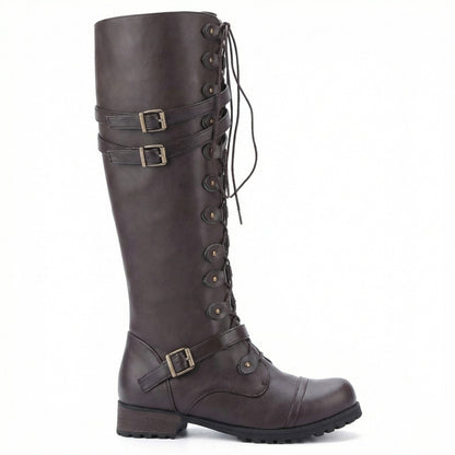 Damen Steampunk Stiefel Leder Vintage Braun