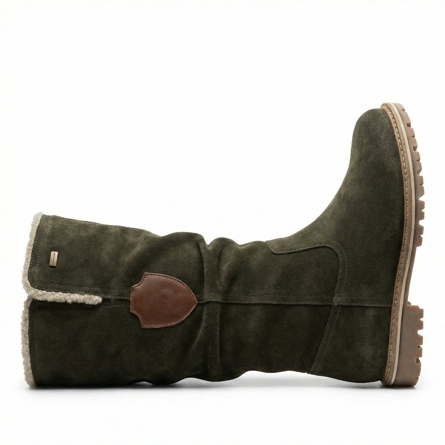 Damen Plattformstiefel Vintage Stil Leder Braun