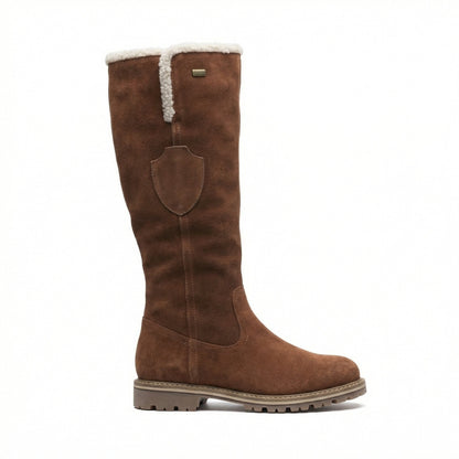 Damen Plattformstiefel Vintage Stil Leder Braun