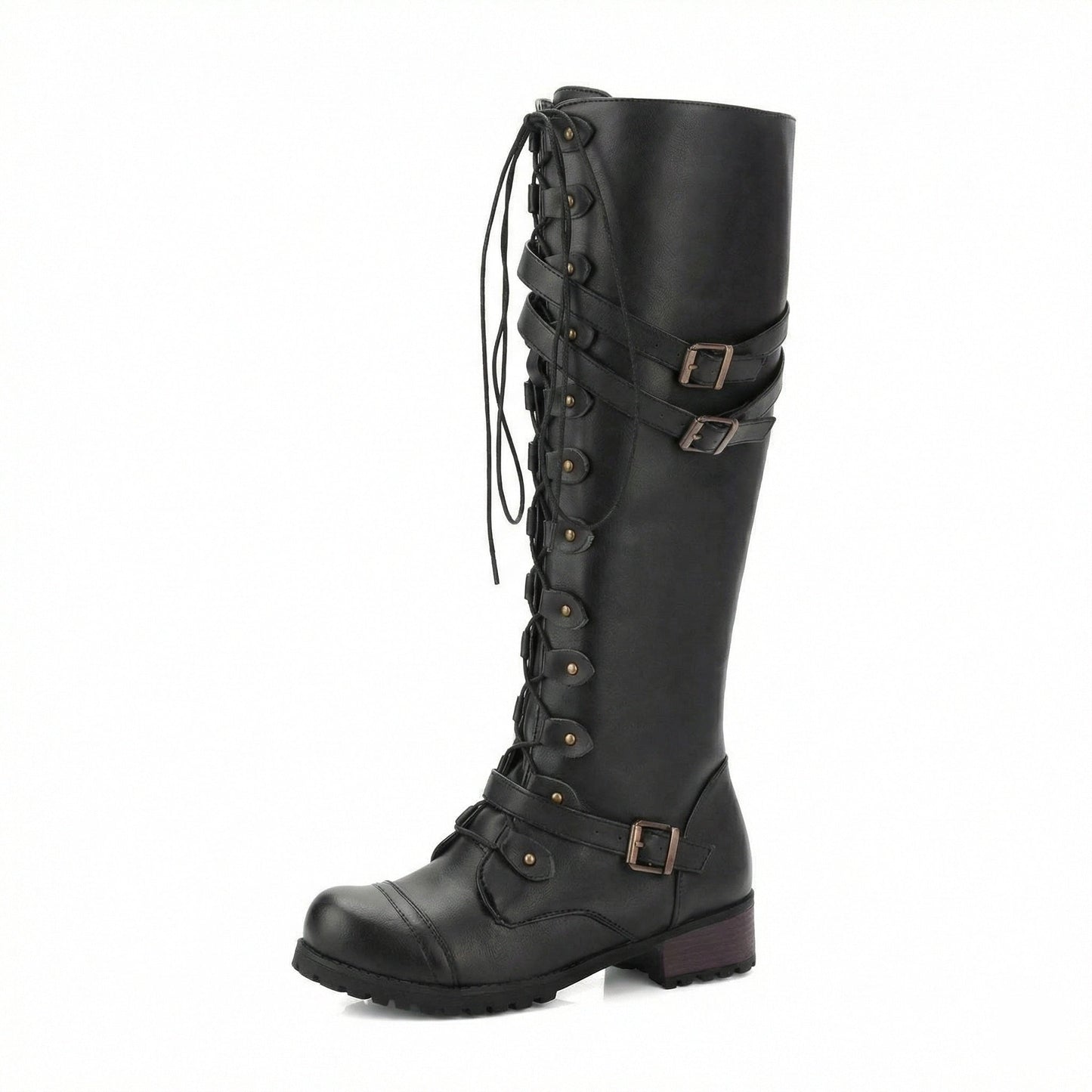 Damen Steampunk Stiefel Leder Vintage Braun