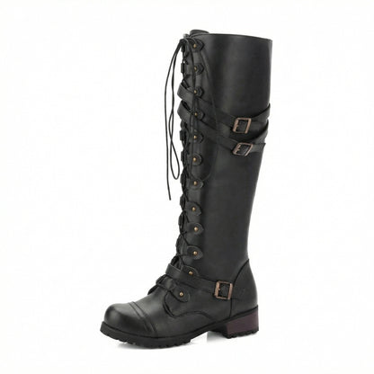 Damen Steampunk Stiefel Leder Vintage Braun