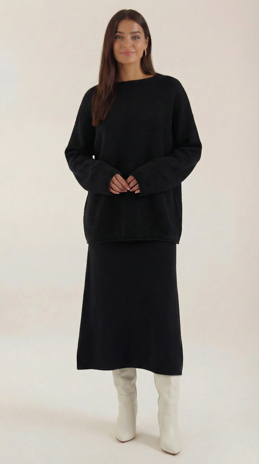 Damen Strickoberteil und Rock Set Kombination - Norvielle