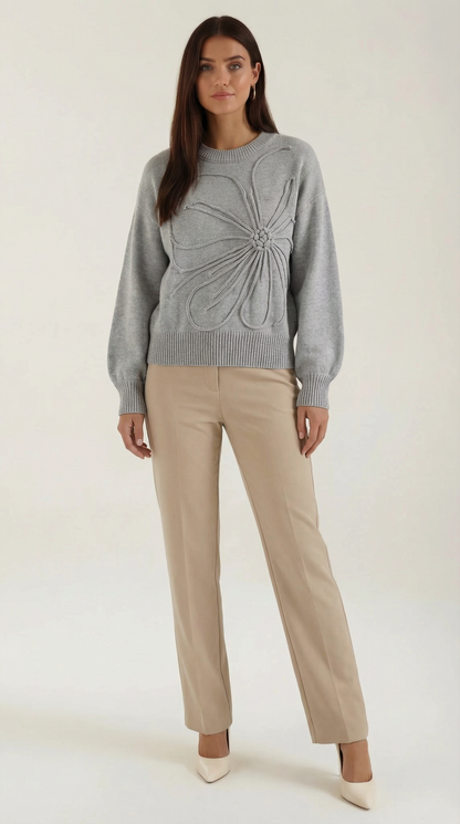 Damen Strickpullover Blumenmuster - Norvielle