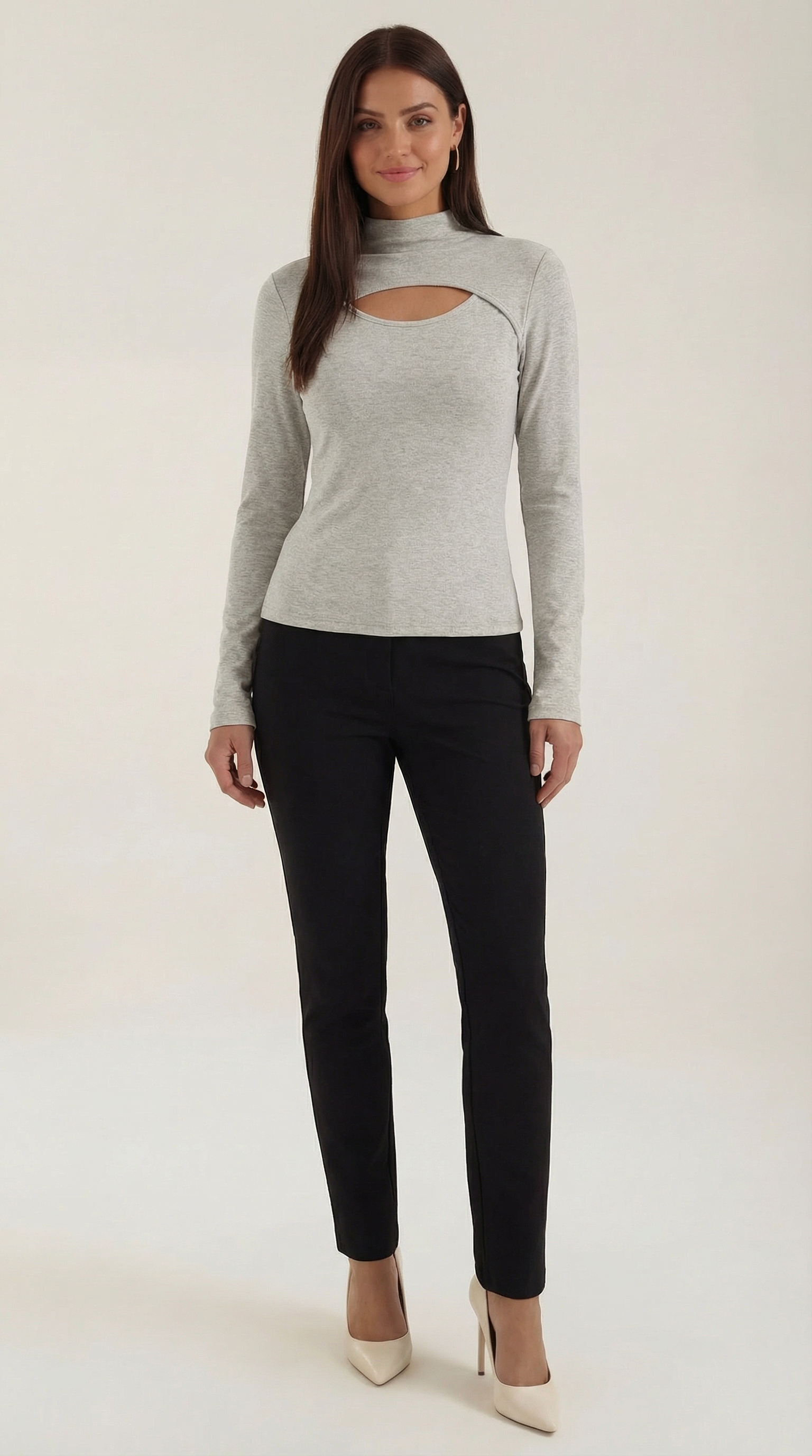 Elegantes Damen Langarm-Strickoberteil mit Cutout-Details - Norvielle