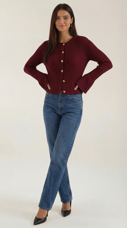 Damen Strickpullover Mit Knöpfen - Norvielle