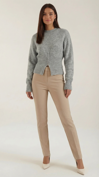 Damen Strickpullover Halbzip Warm aus Wolle Bequem - Norvielle