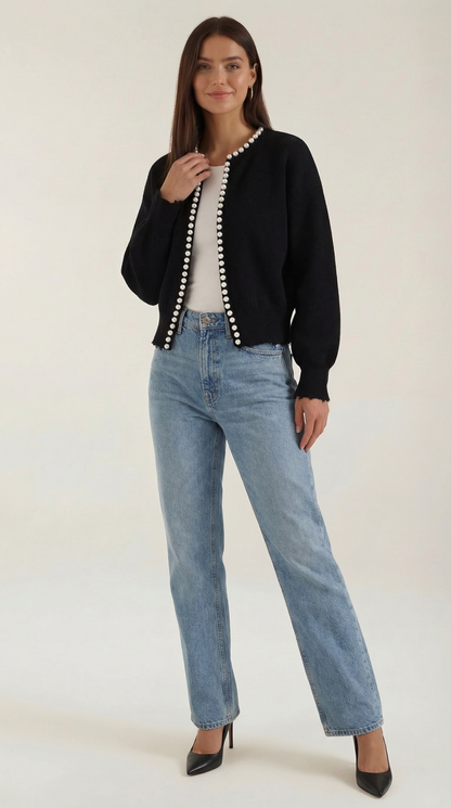 Damen Strickjacke Perlenbesatz Elegantes Design - Norvielle