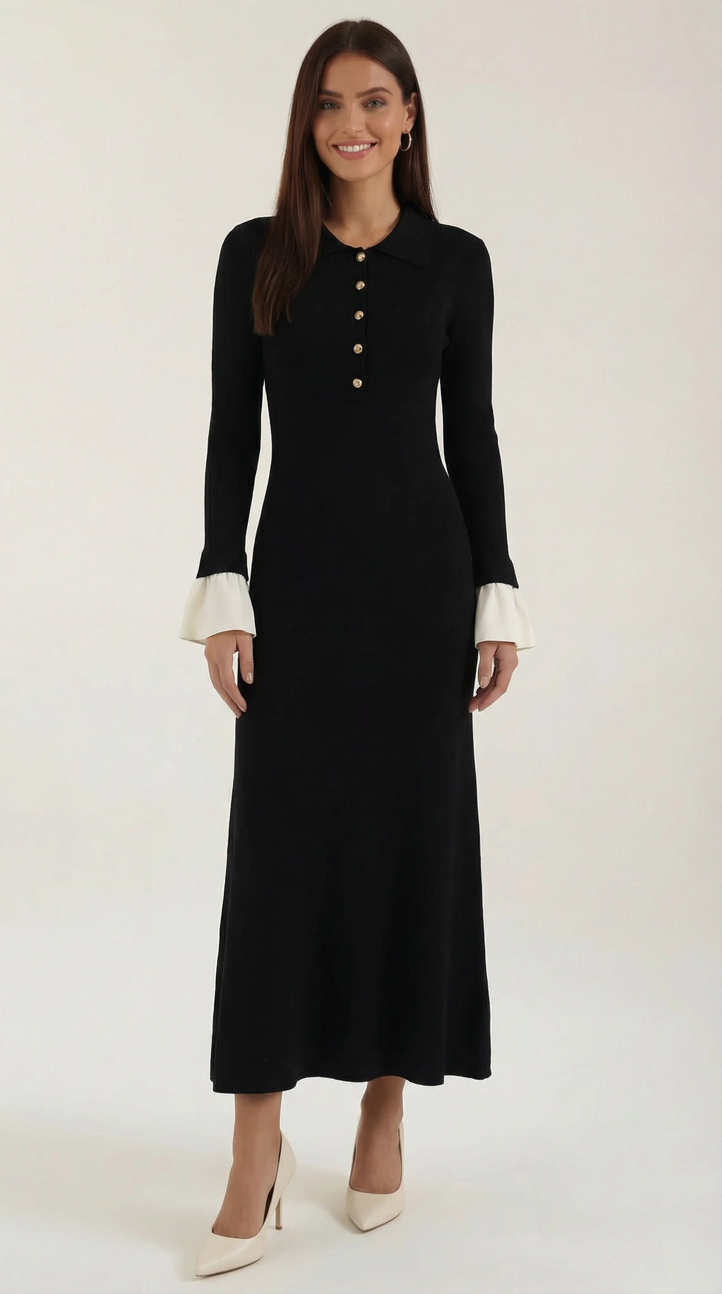 Damen Maxikleid Lang Strick Kontrastfarben - Norvielle