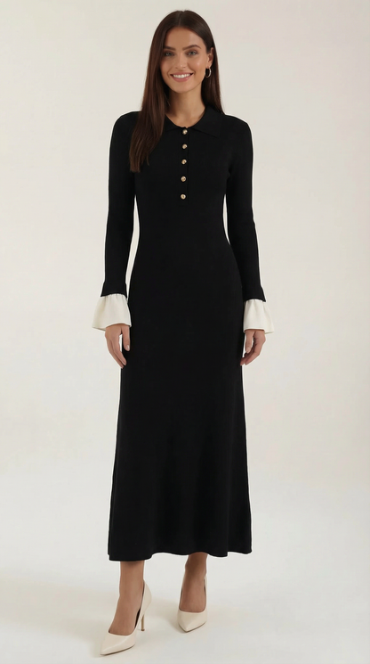 Damen Maxikleid Lang Strick Kontrastfarben - Norvielle
