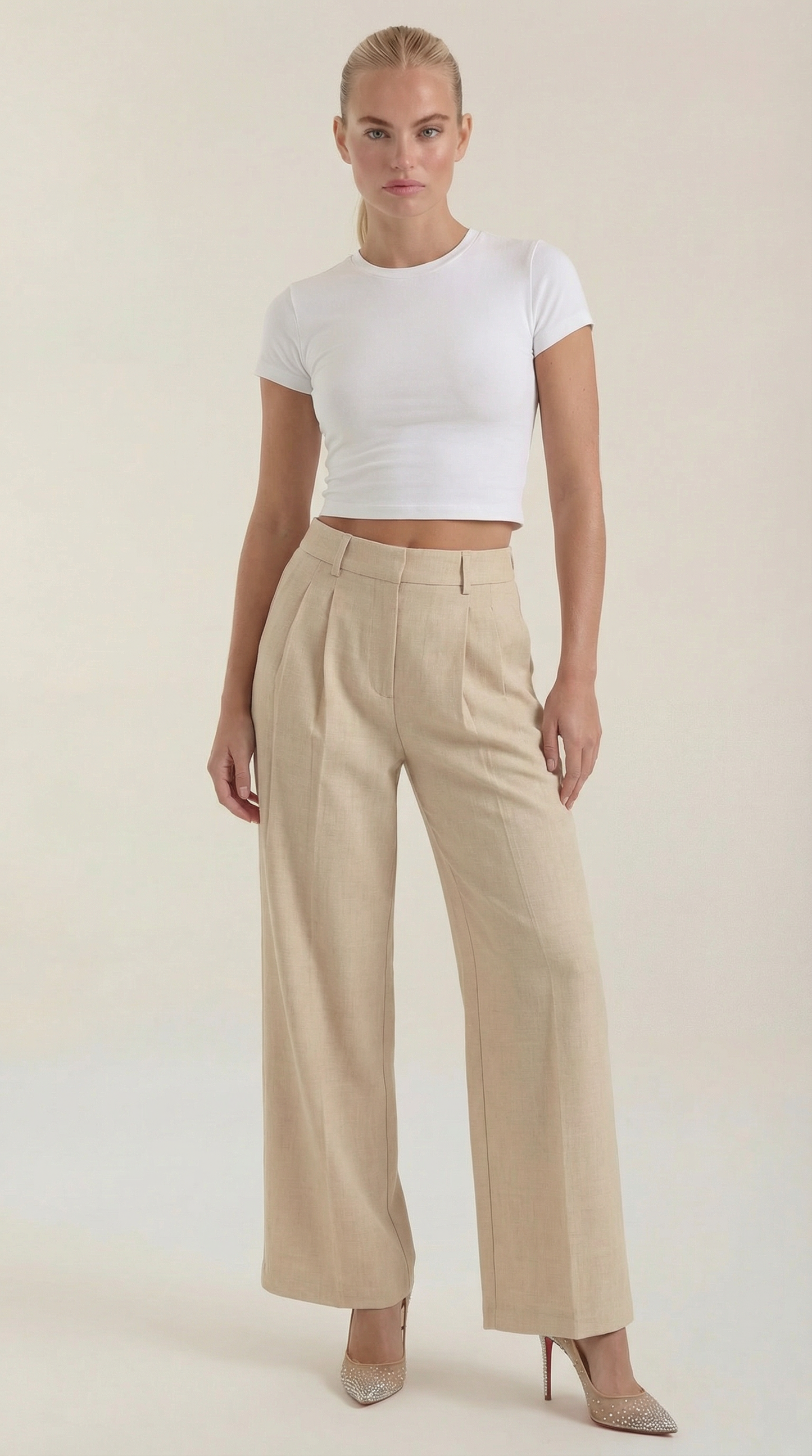 Damen High-Rise-Hose Plissiert Weite Bein - Norvielle