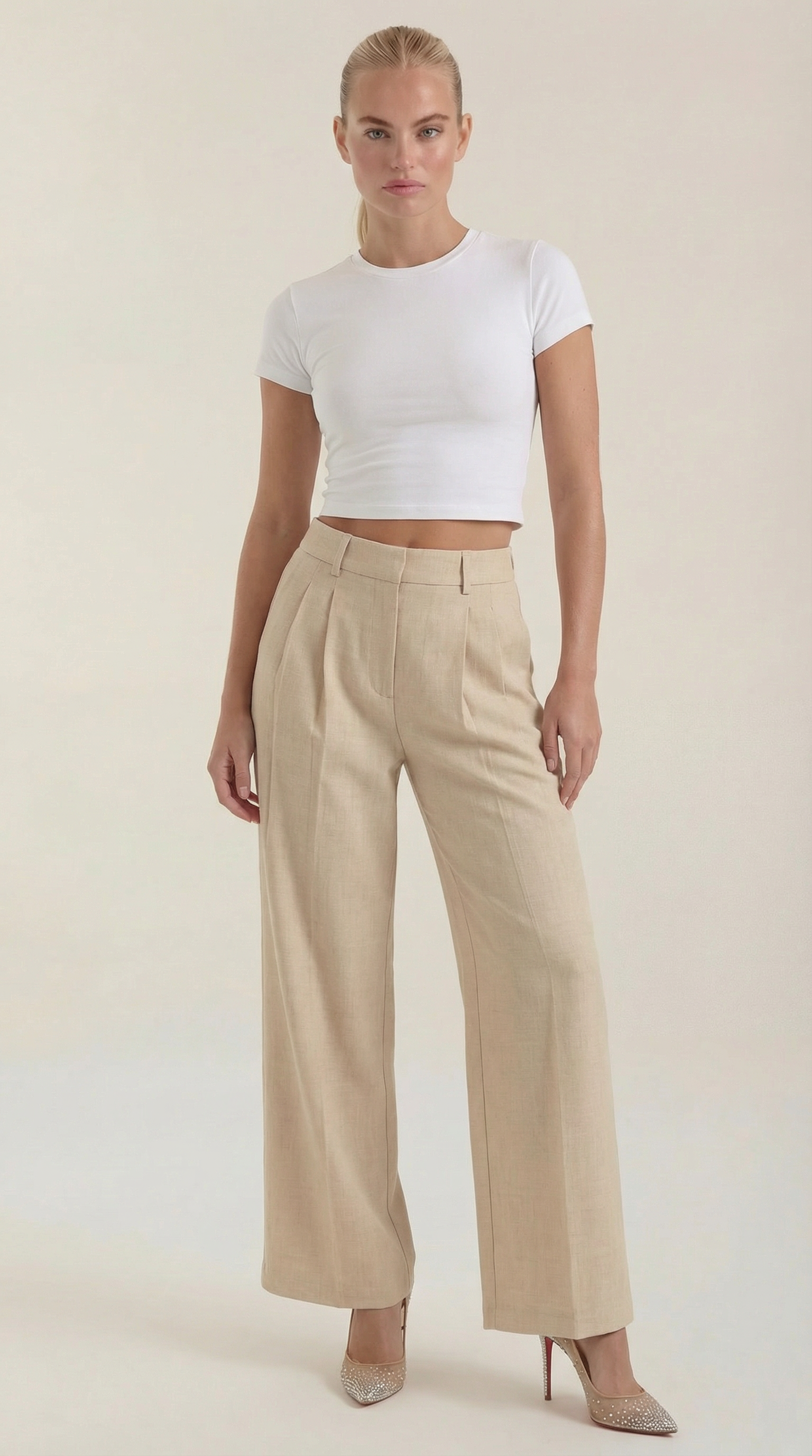 Damen High-Rise-Hose Plissiert Weite Bein - Norvielle