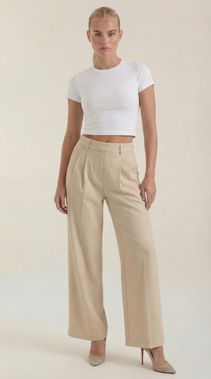 Damen High-Rise-Hose Plissiert Weite Bein - Norvielle