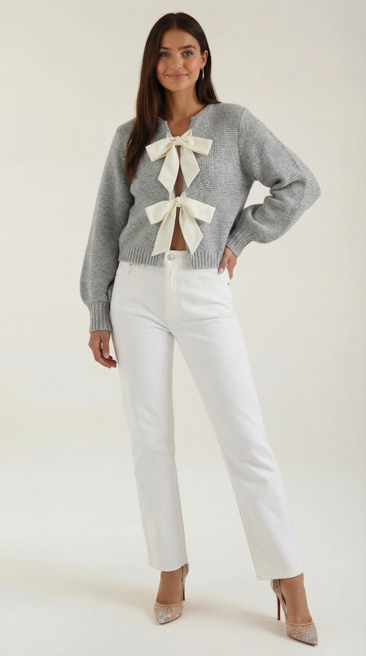 Damen Strickoberteil Elegantes Schleifendesign - Norvielle